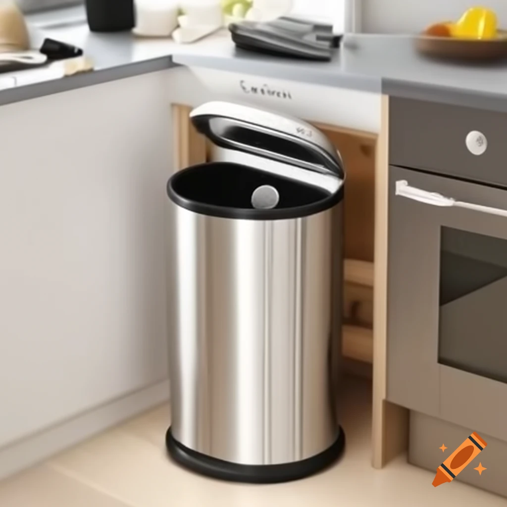 Modern stainless steel trash can with touchless sensor lid in sleek kitchen design
