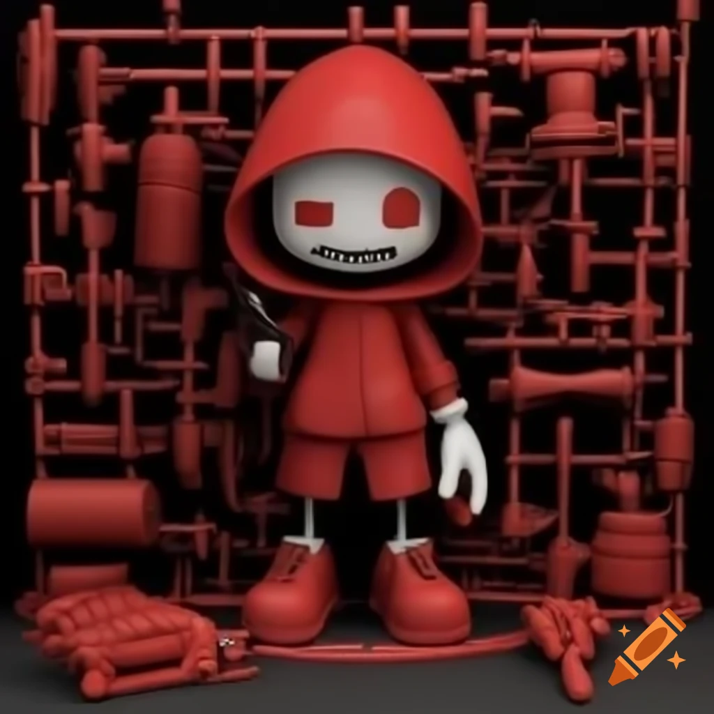 Red plastic model sprue with modeling tools