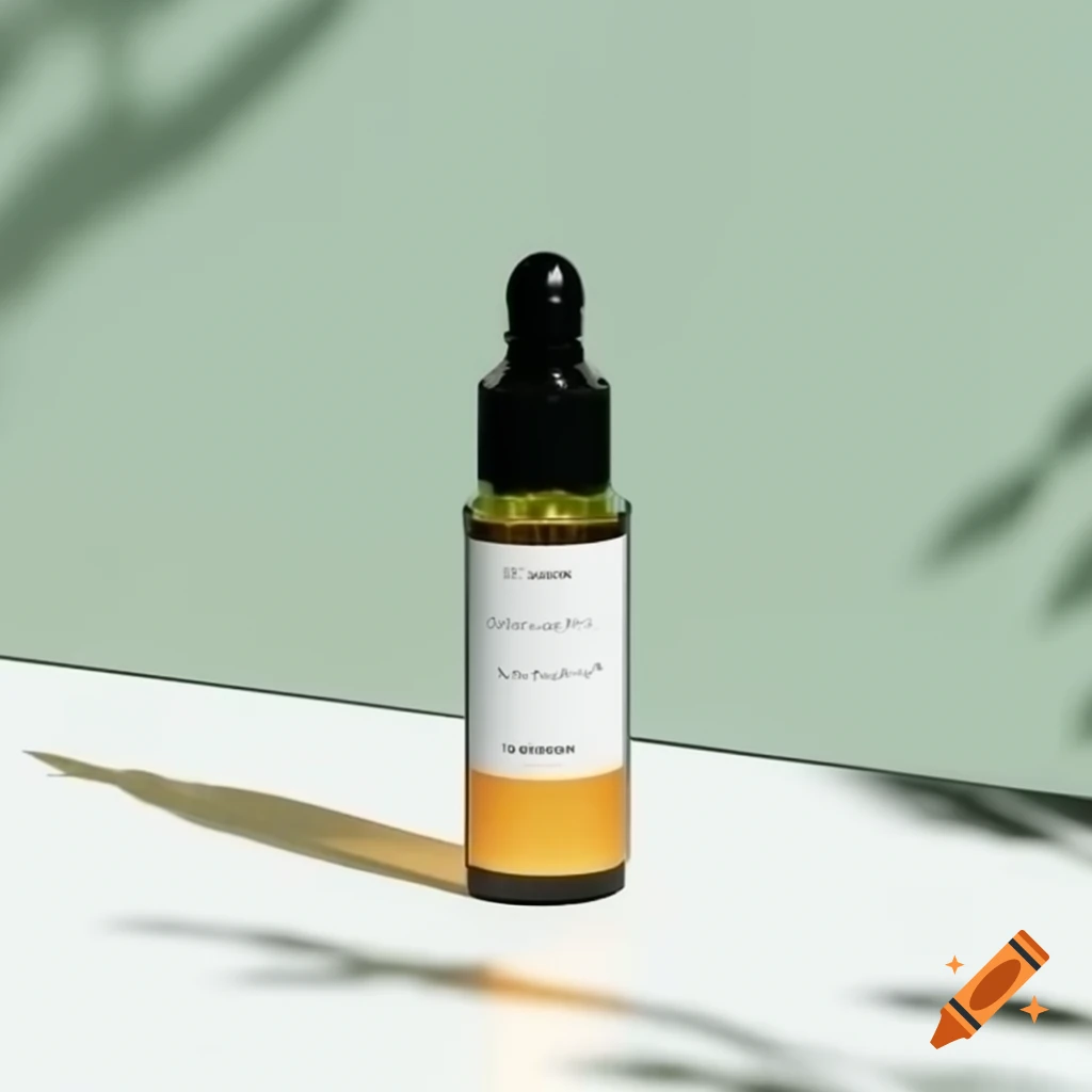 Minimalistic serum bottle with dropper cap on white background