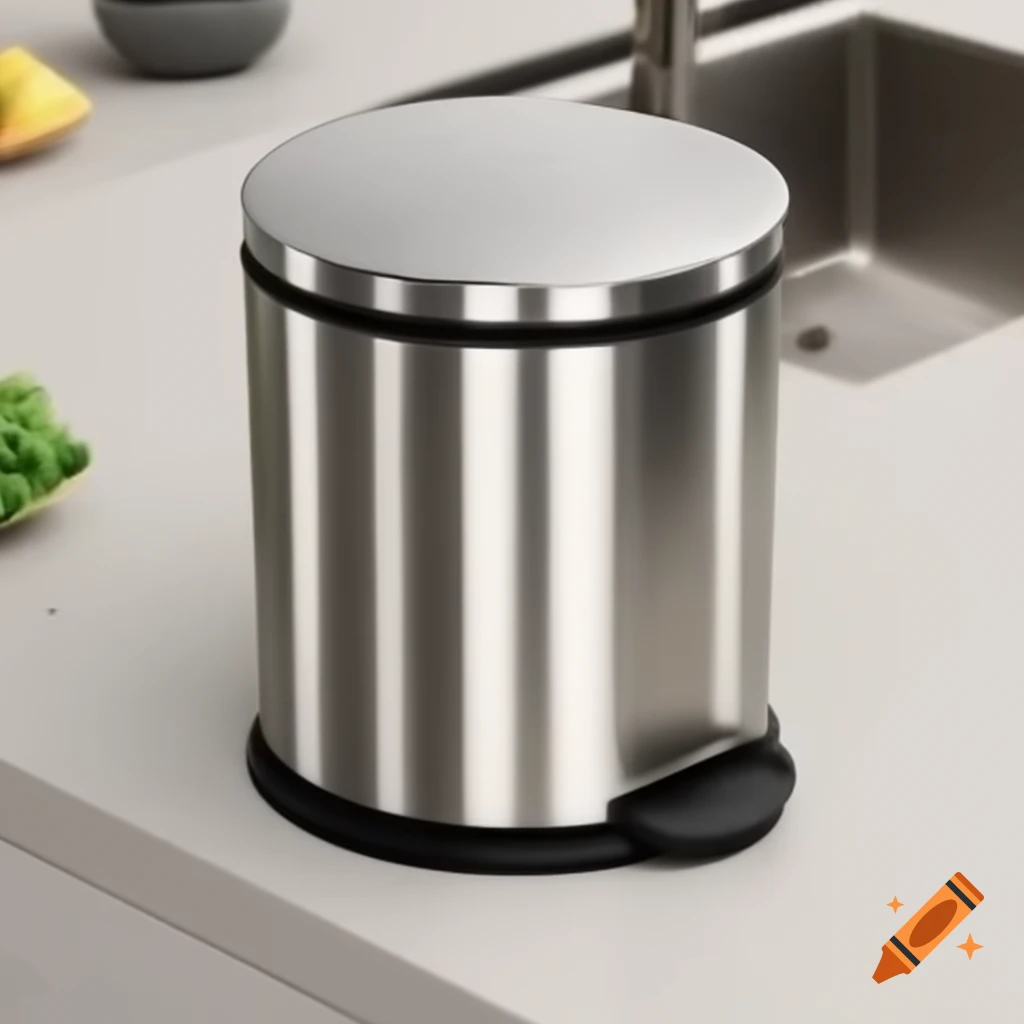 Modern stainless steel trash can with touchless sensor lid in sleek kitchen design