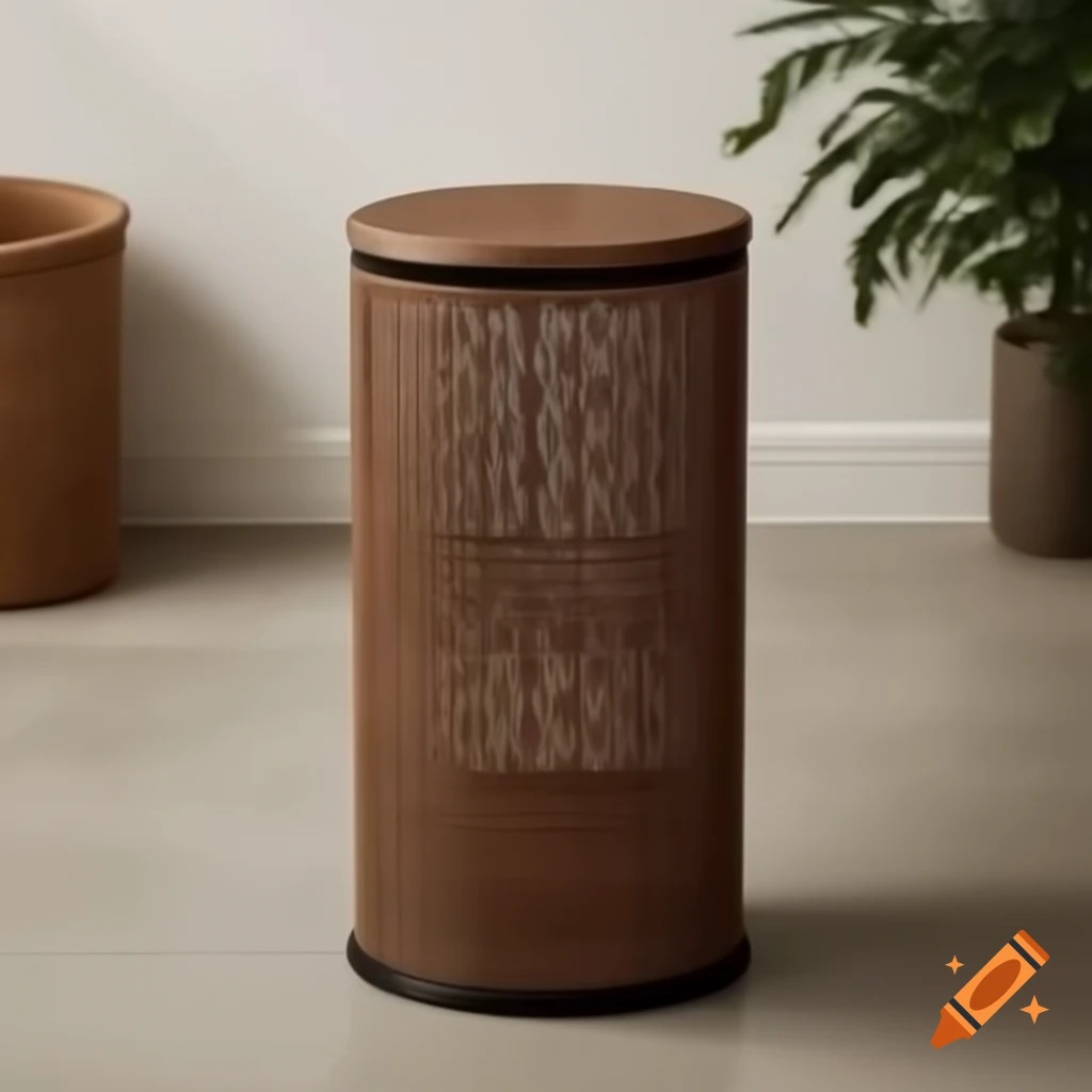 Modern cylindrical trash can made of metal
