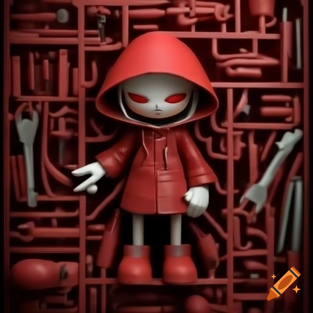 Red plastic model sprue with modeling tools