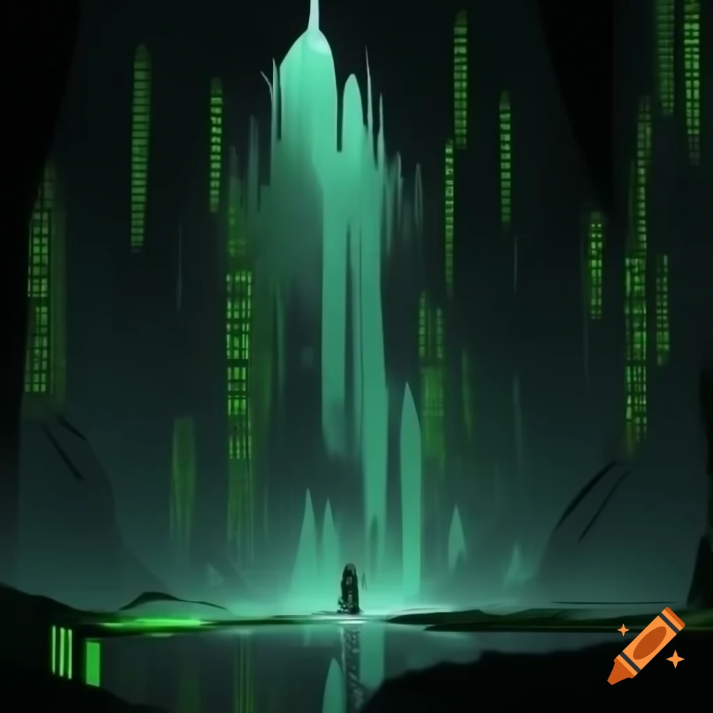 Dark void with cascading green and white binary code resembling digital ...
