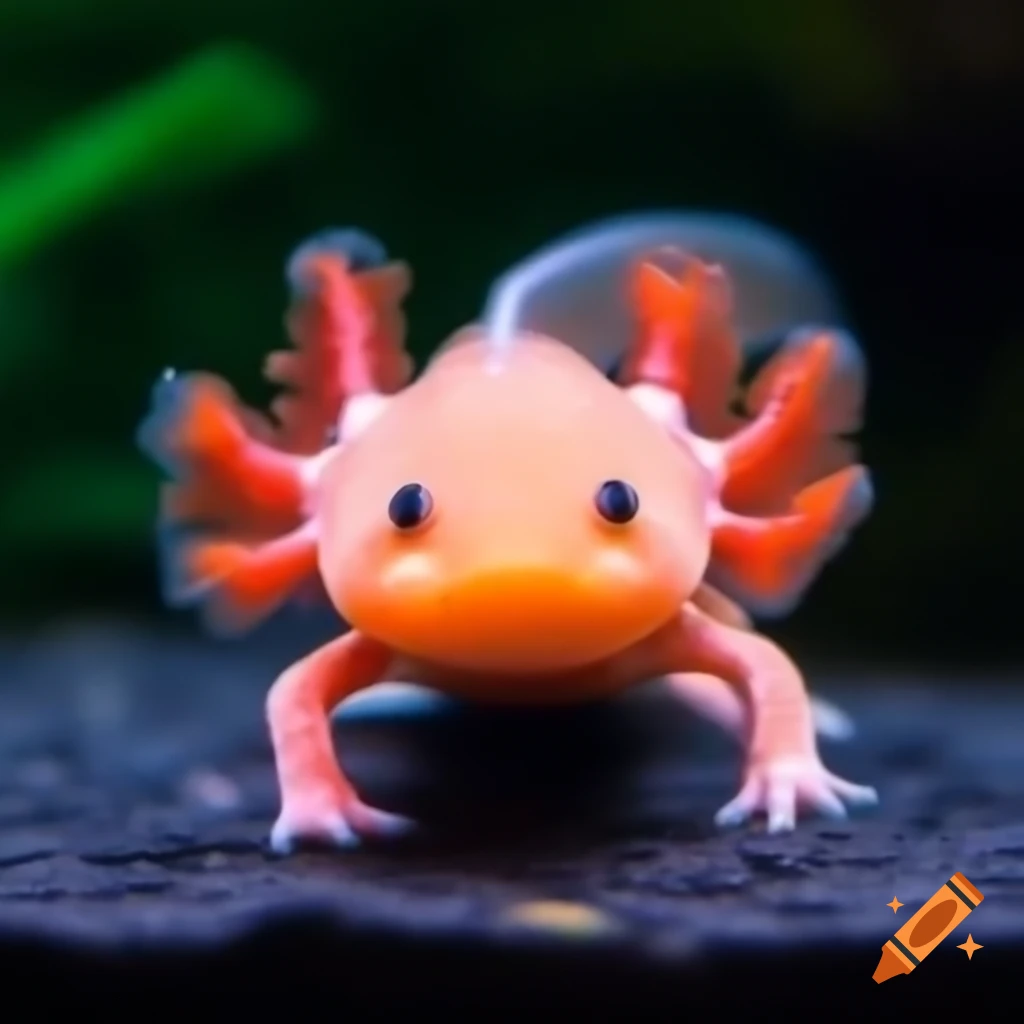 Orange axolotl swimming in water