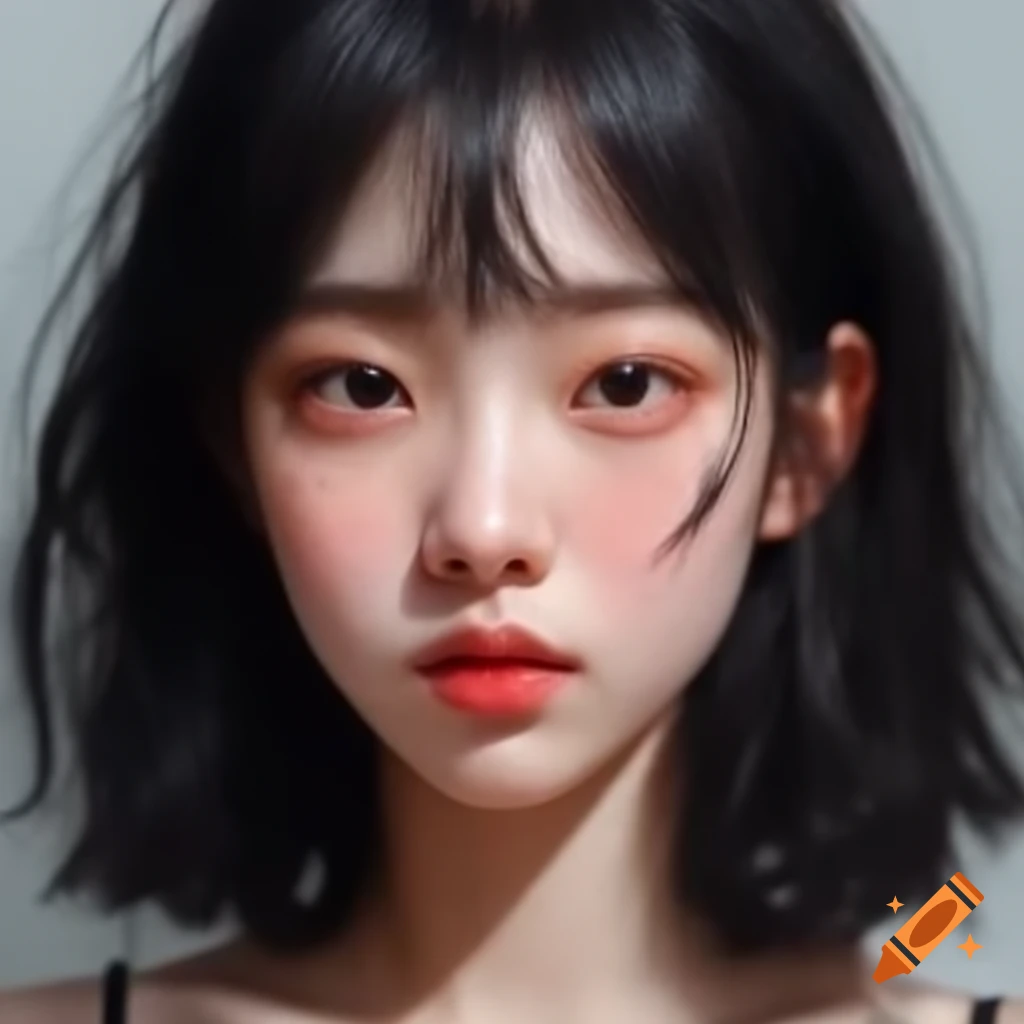 Sketch of a mixed ethnicity young woman with expressive eyes and wavy black hair