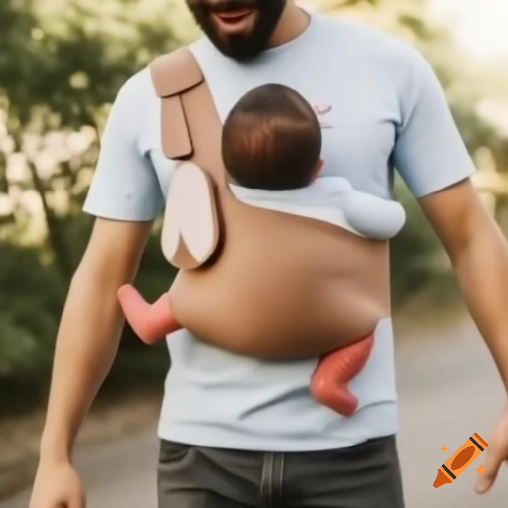 Innovative t-shirt for fathers featuring kangaroo-style pouch for babies