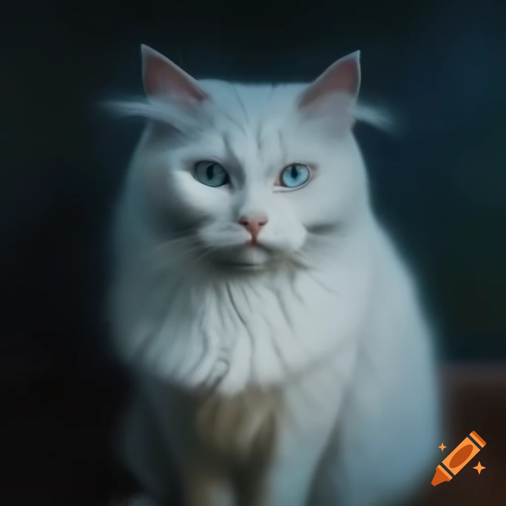 White cat depicted in Monet style painting