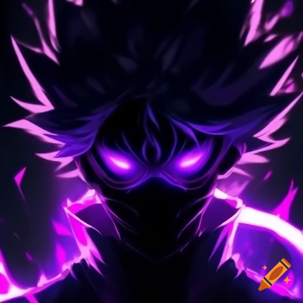 Anime character with black mask and glowing purple aura