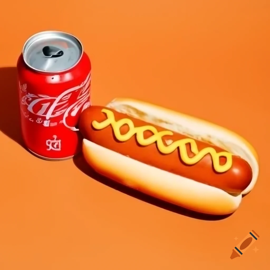 Close-up of hotdog and refreshing soda can
