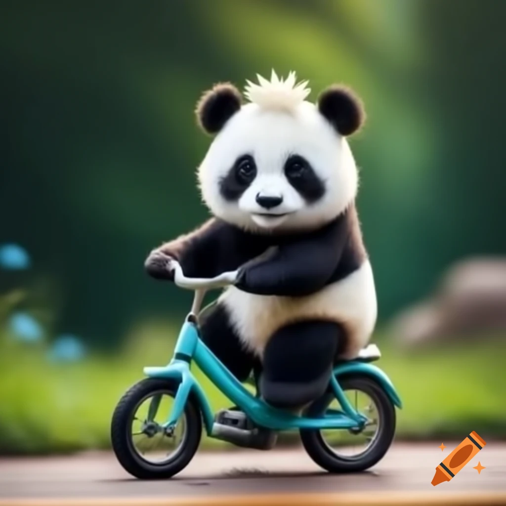Cute panda riding a bike in high dynamic range