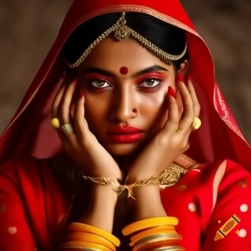 Madhabi in bright red shirt and traditional saree with golden borders
