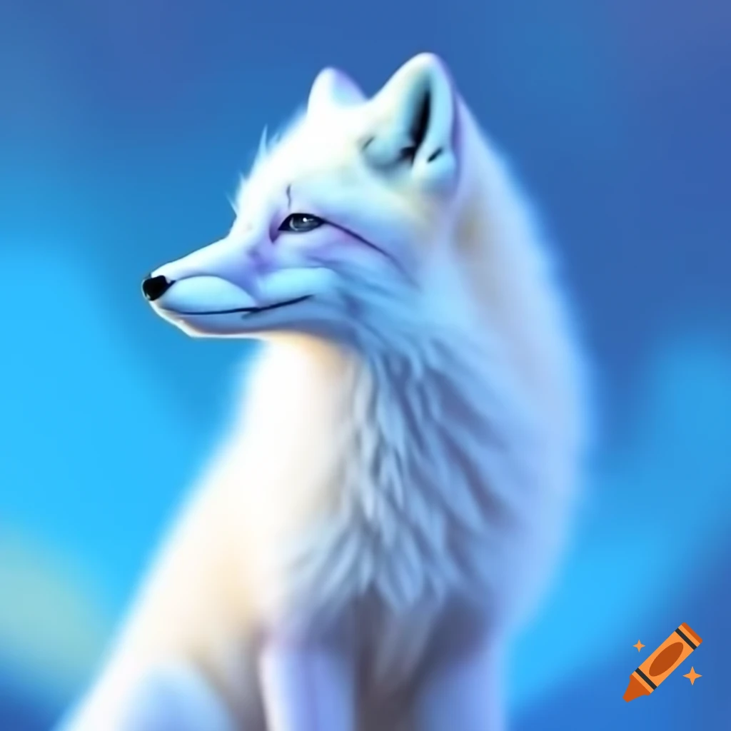 Arctic fox with sky blue highlights on fur