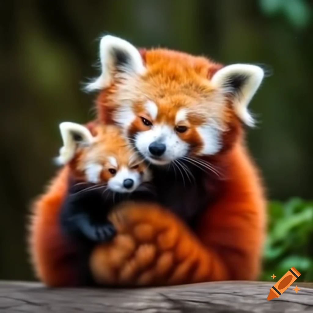 Cute red panda cuddling with bears
