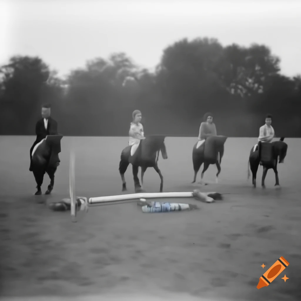 People practicing hobbyhorsing, riding stick horses and jumping barriers