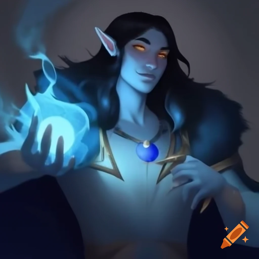 Young adult Moon Elf cleric with blue-tinged alabaster skin and long ...