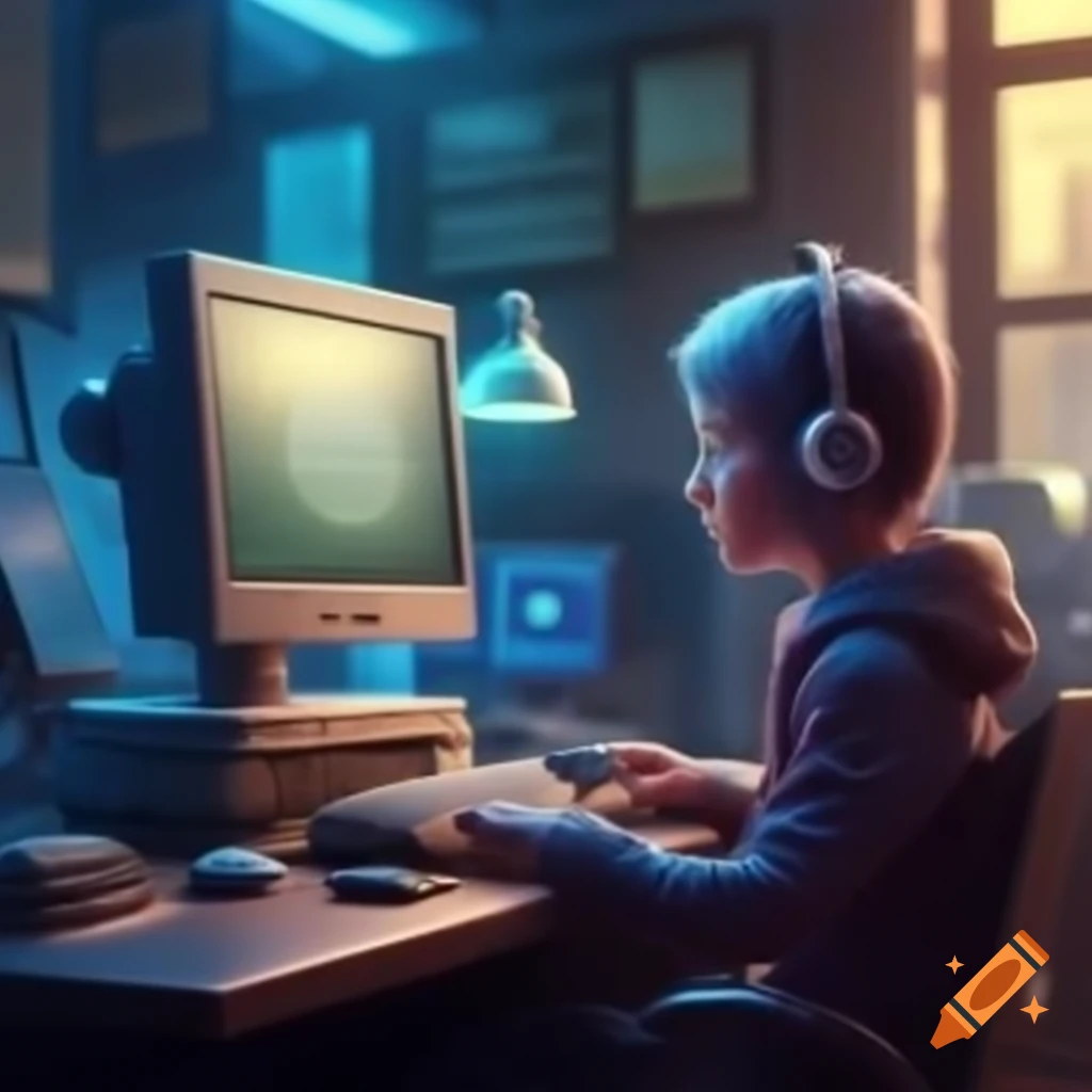 Students attending a computer lesson in a spacious computer room on Craiyon