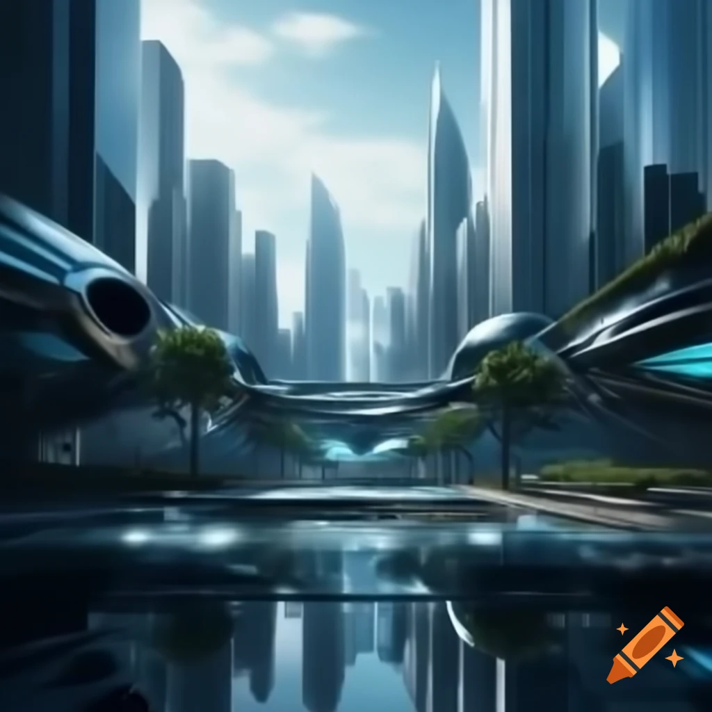 Futuristic glass city designed with advanced AI technology