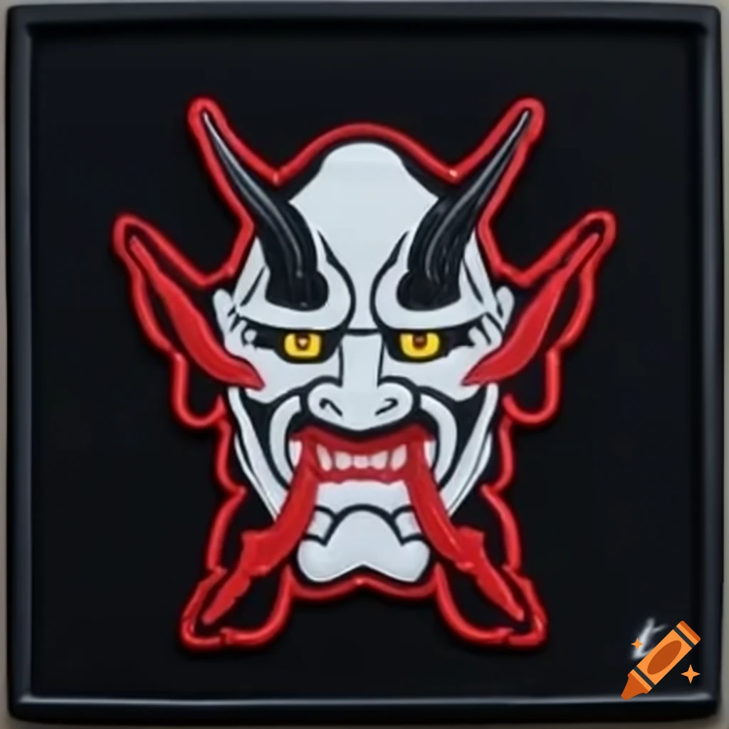 Emblem of 8th Close Support Squadron featuring Oni mask with red markings and two AH-64 helicopters