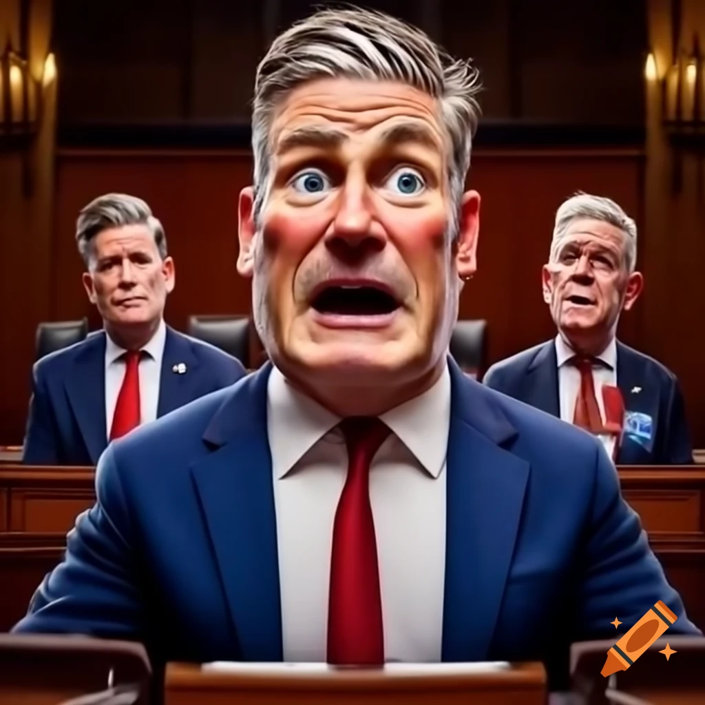 Character illustration of British Prime Minister Keir Starmer with expressive emotions