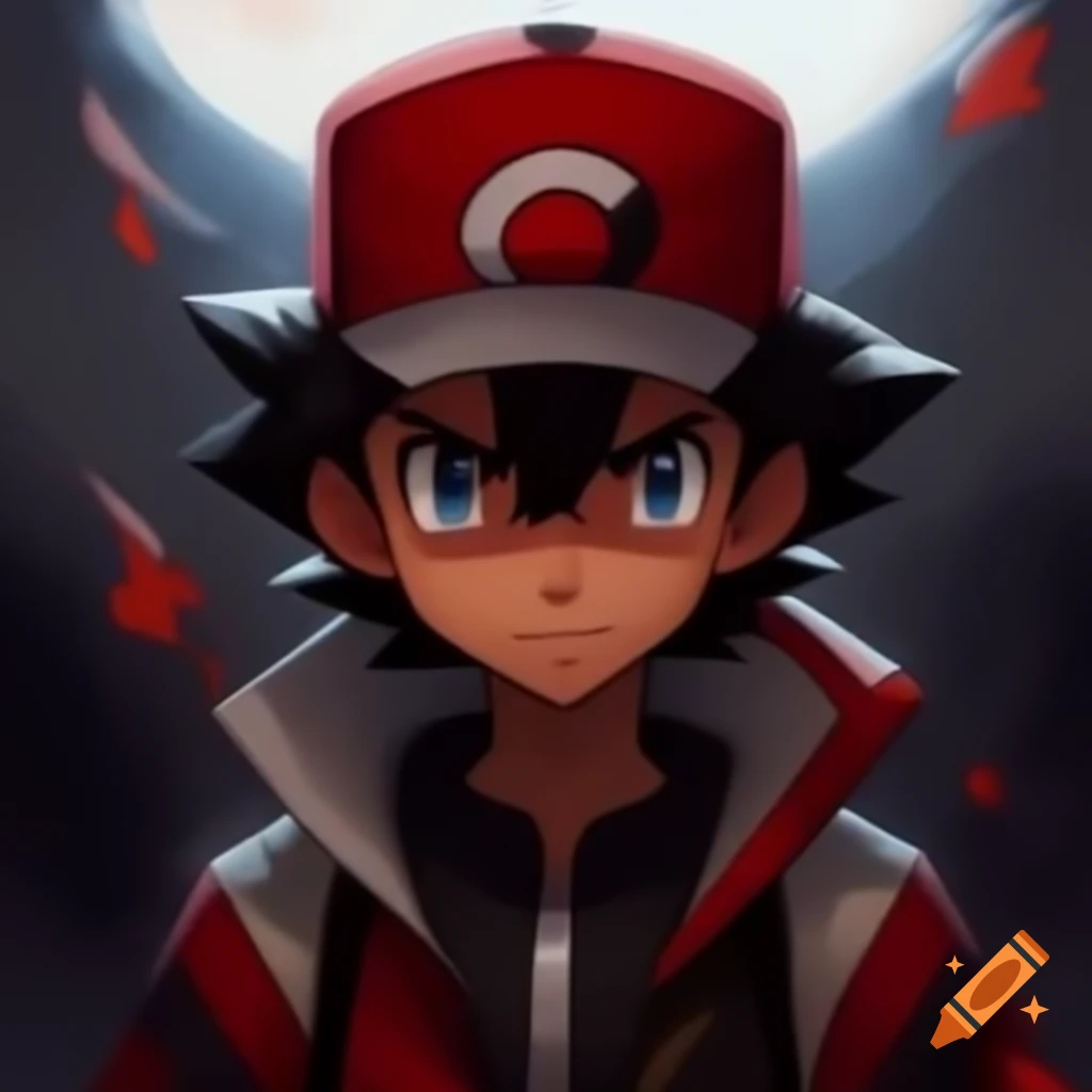 Male Pokémon trainer in red clothing with shadowed face on Craiyon
