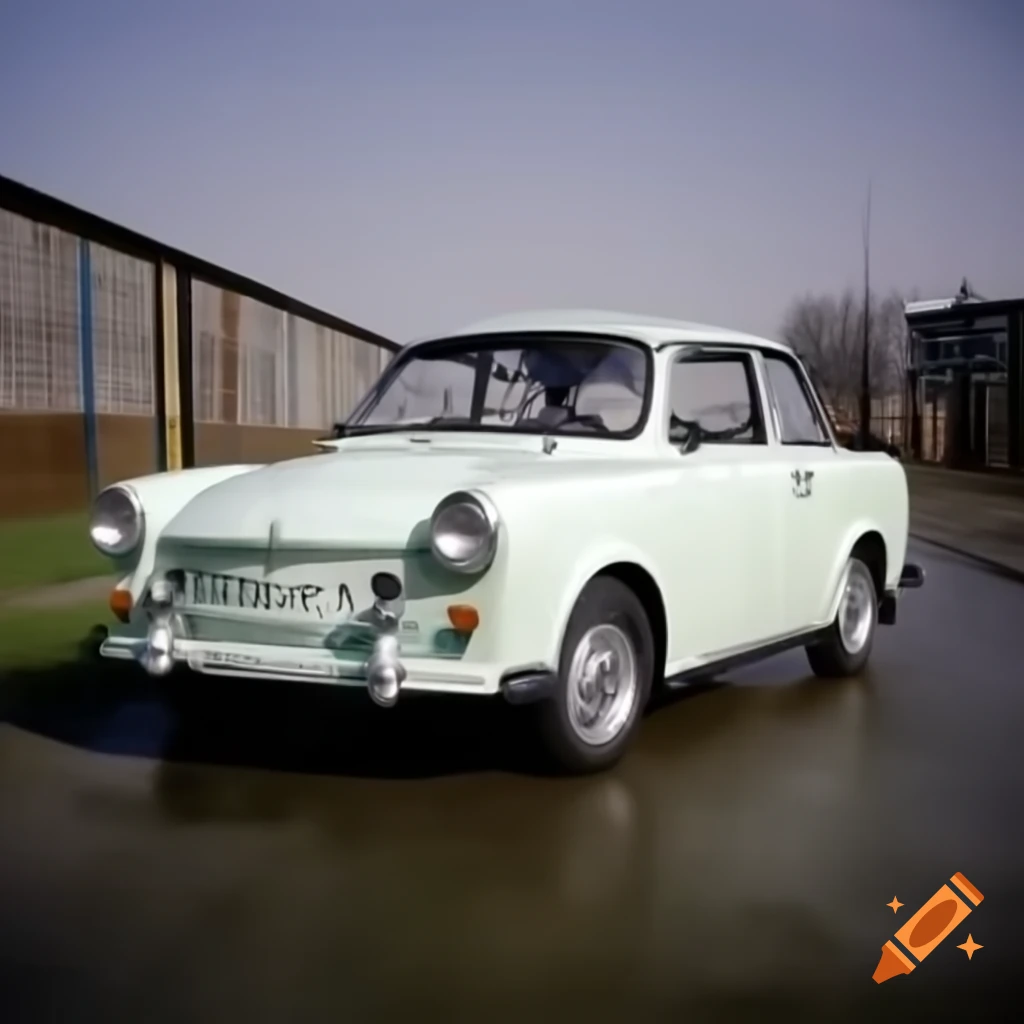 Classic white Trabant 601 automobile representing East German history