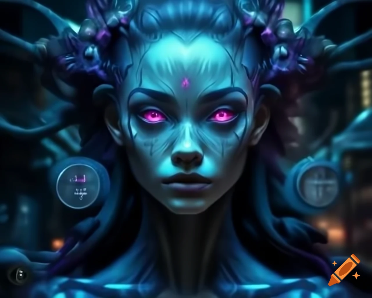 Close-up of bioluminescent mermaid showcasing intricate scales and fins