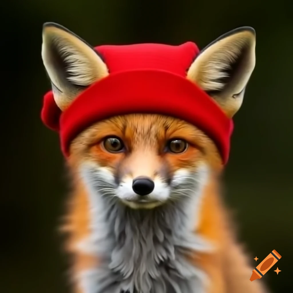 Cute fox wearing a red hat
