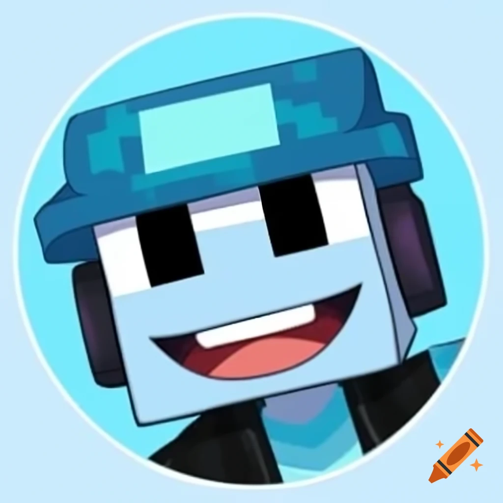 Minecraft-style happy male character with blue winter helmet and sunglasses