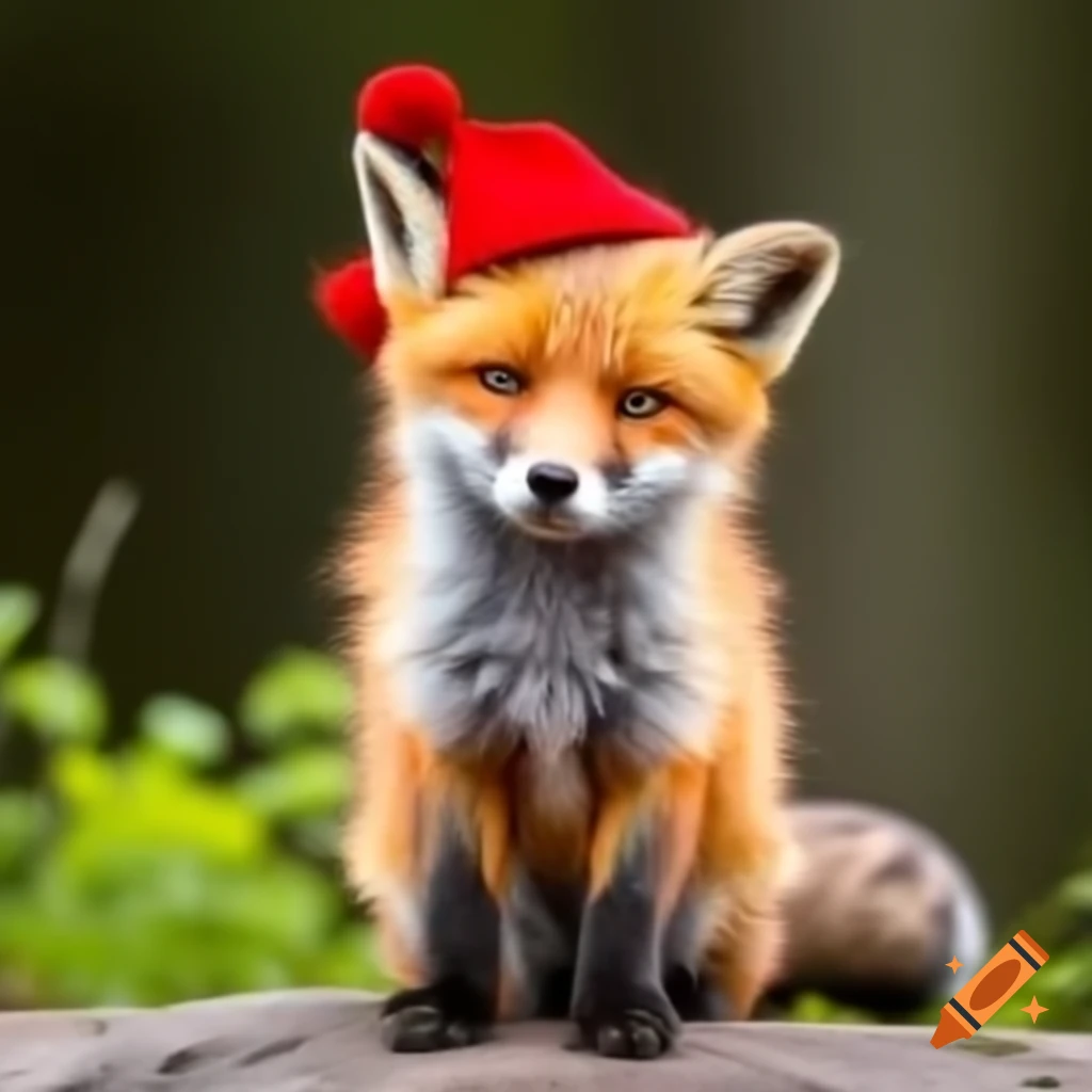 Cute fox wearing a red hat