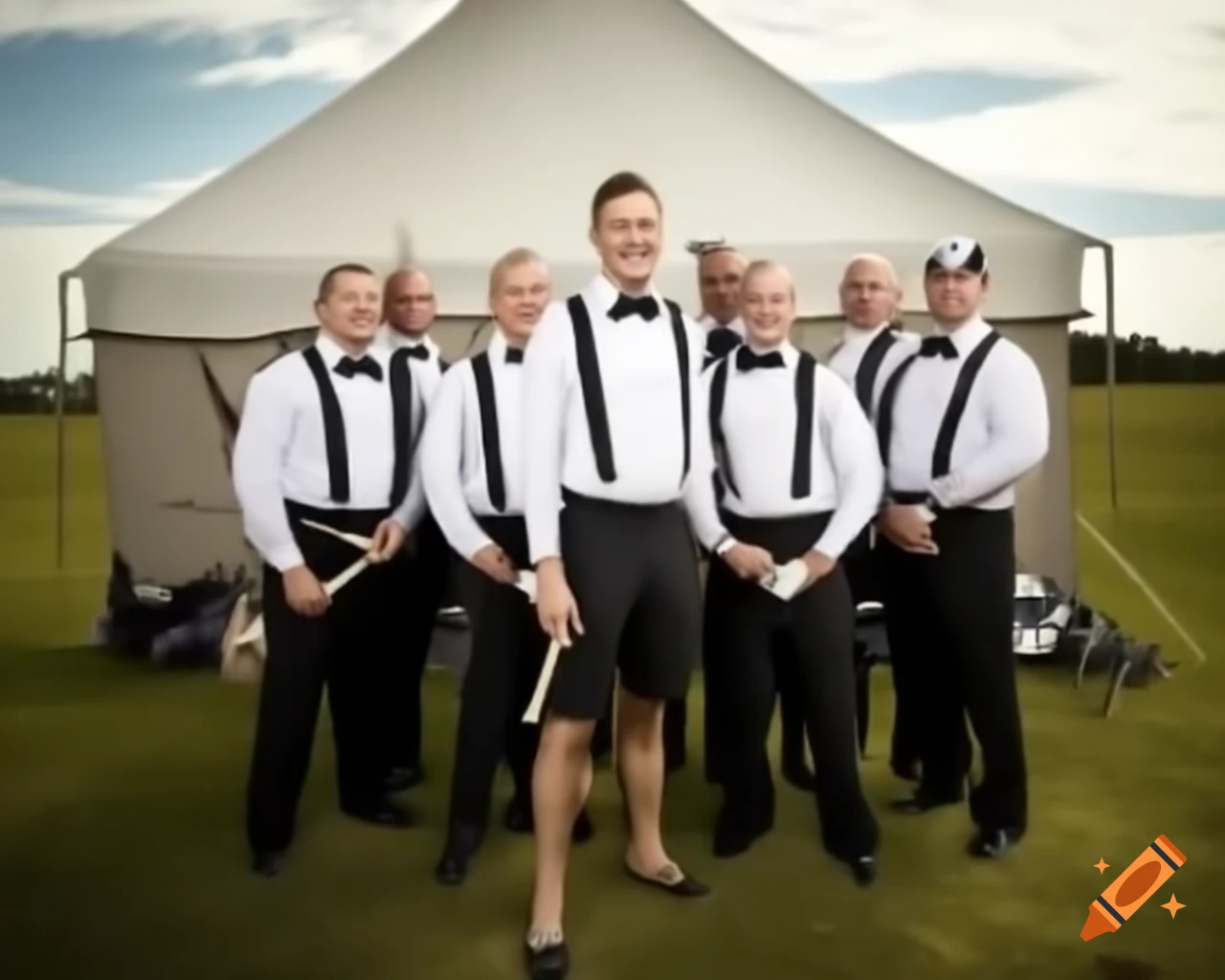 Group of male friends with one wearing a grey uniform at a local shooting club