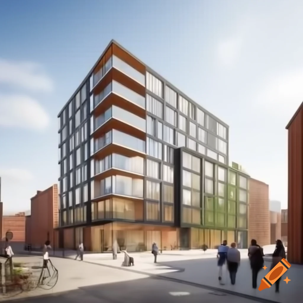 Modern student accommodation building in Liverpool with contemporary design and rooftop gardens