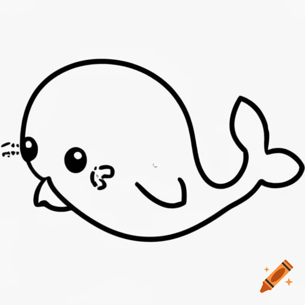 Tattoo-style line drawing of a cute baby whale for coloring