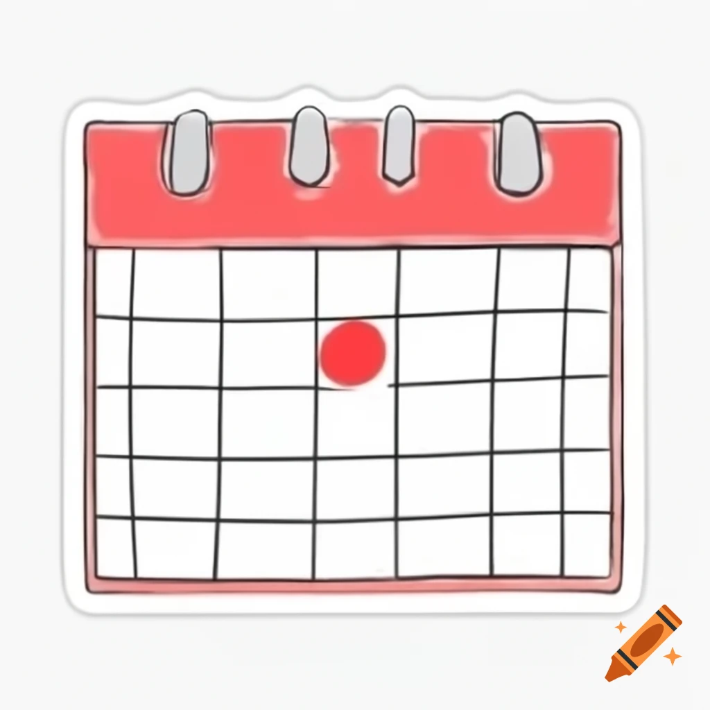 Hand-drawn digital calendar sticker with red circle in pastel colors