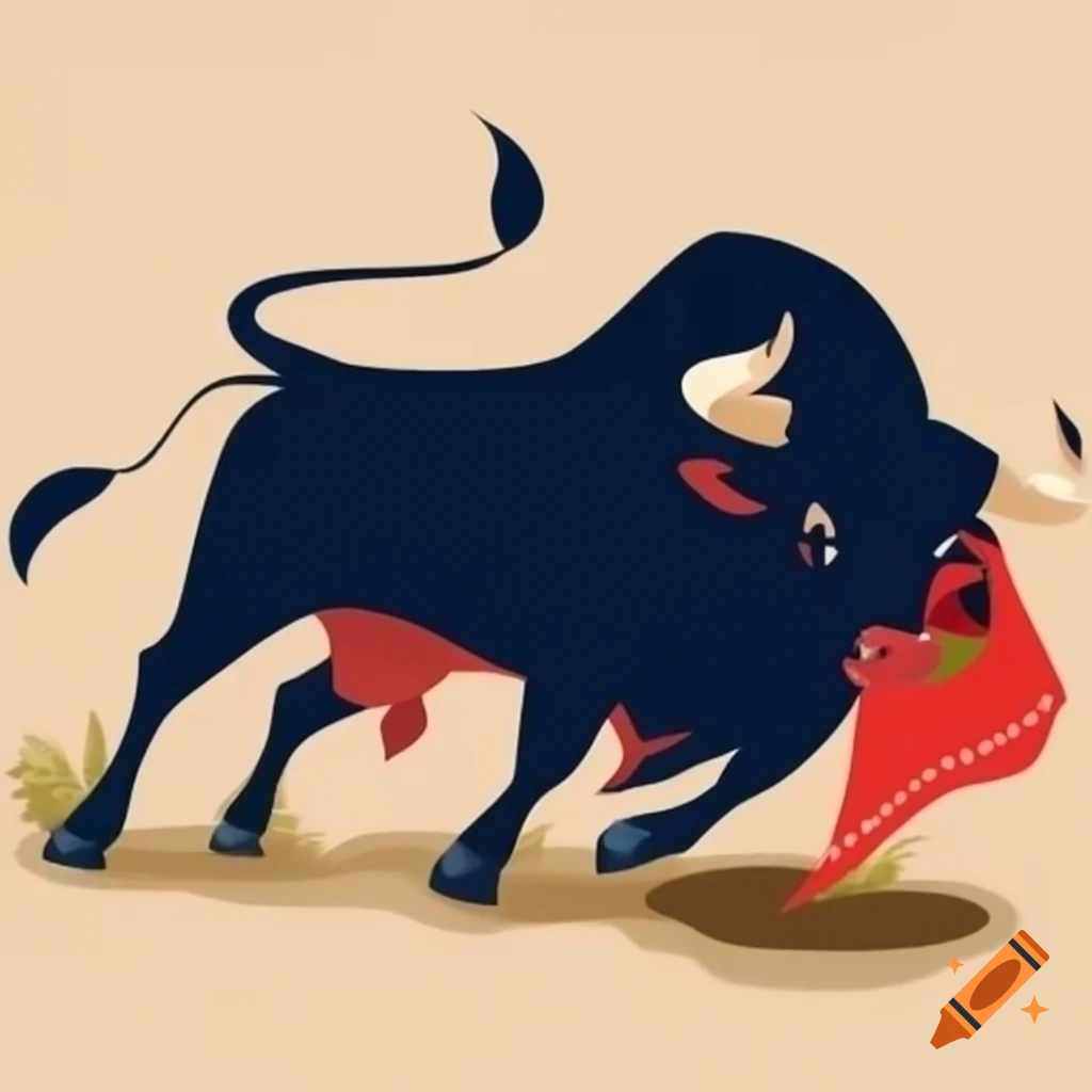 Bull charging at red cloth illustration on Craiyon, image size:1024x1024