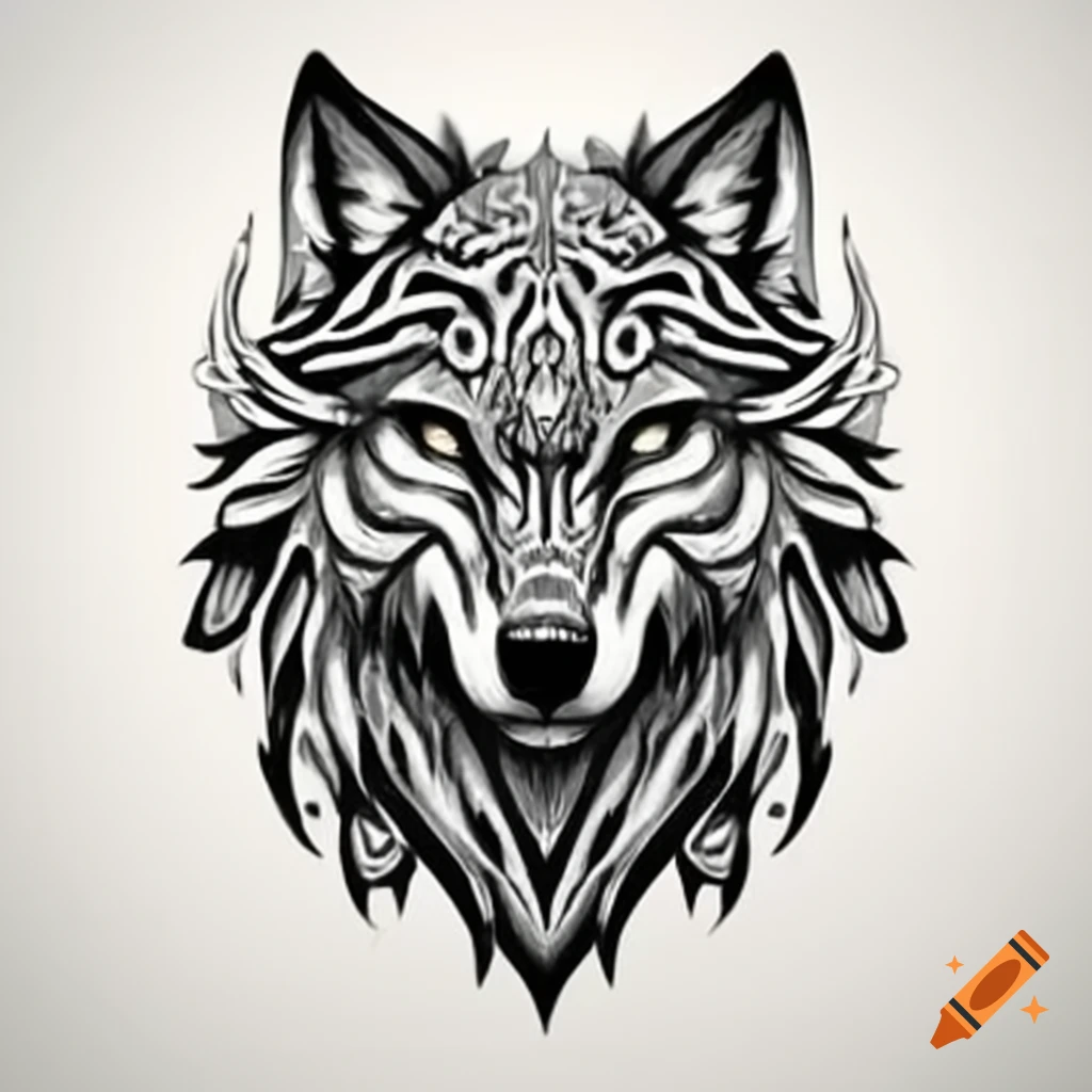 Celtic wolf head clip art in black and white
