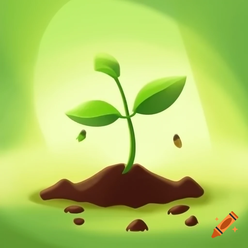 Small seed sprouting with green shoot and two leaves emerging from soil