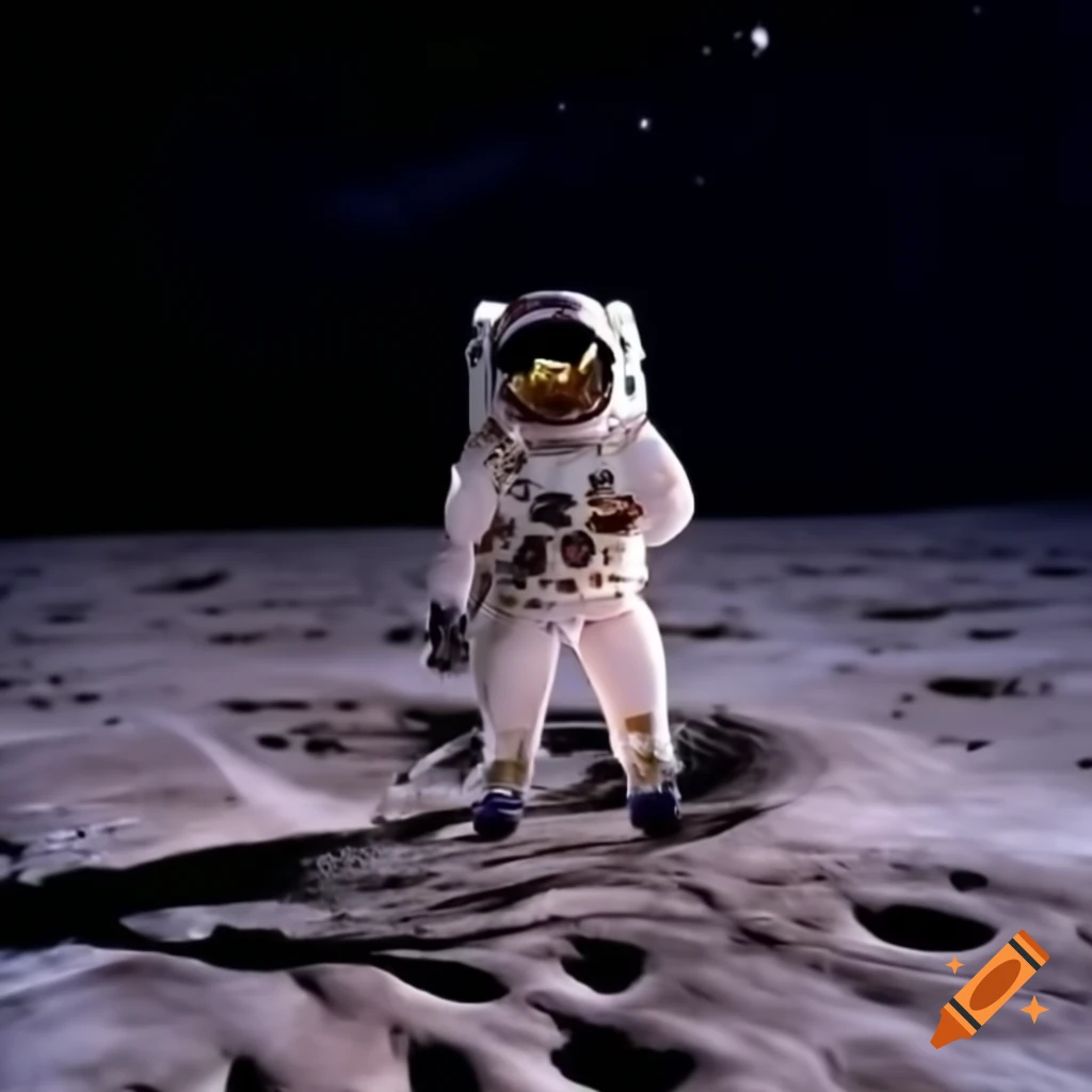 Astronaut on the moon with ample space for text, vertical format