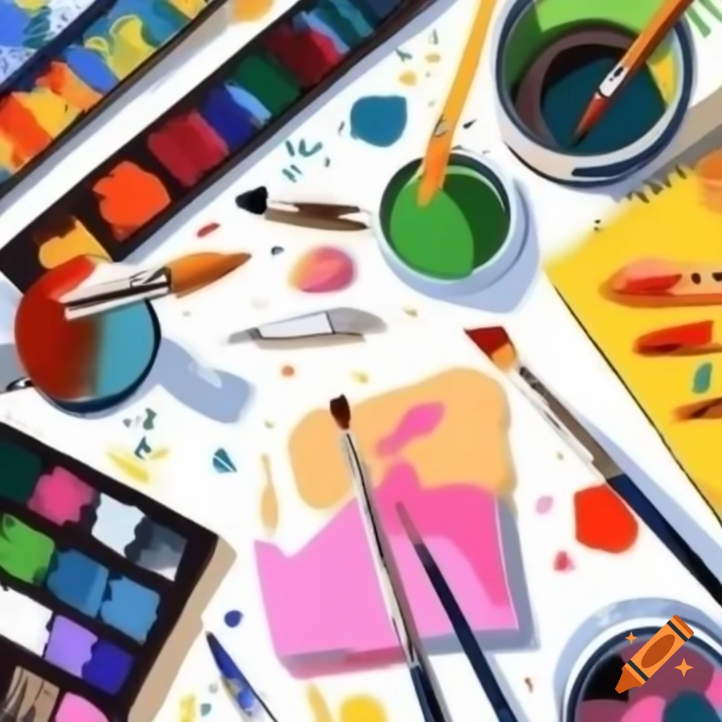 Vibrant poster for artistic workshop with colorful paints and brushes