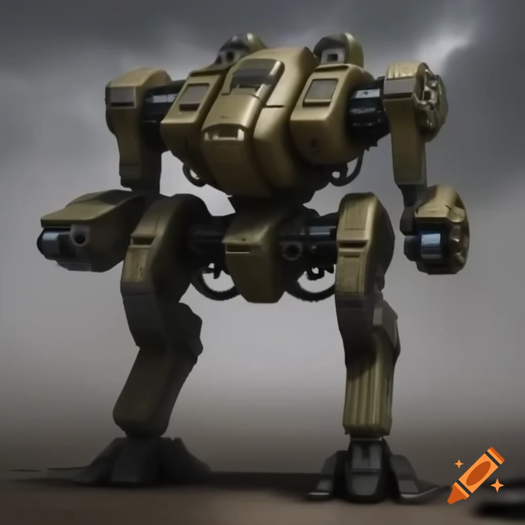 Bipedal armored battle mech with angular design inspired by military ...