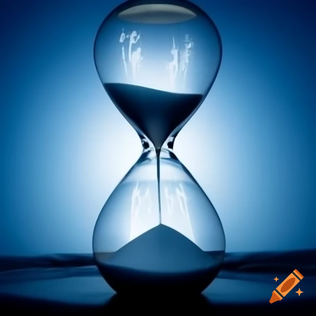 Hourglass frozen in ice with sand turning from white to blood red