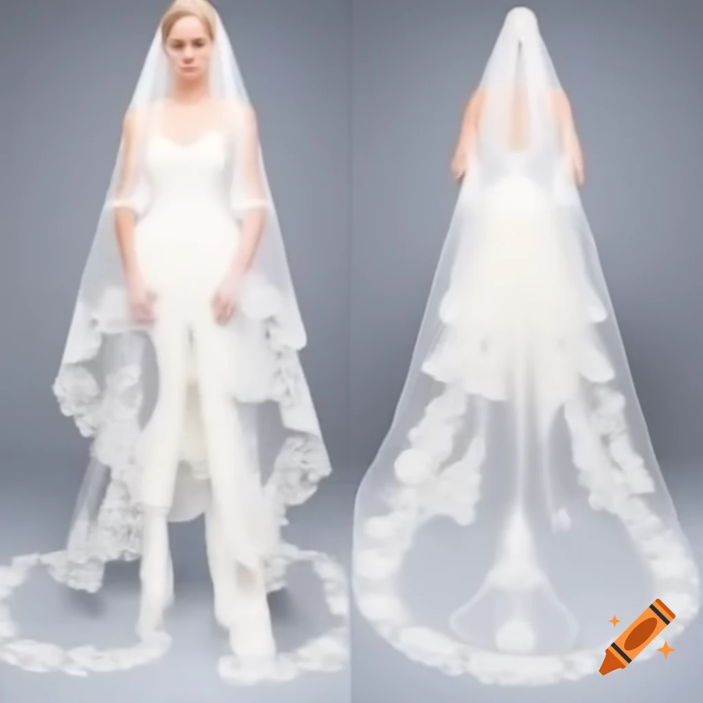 Ivory wedding veil with floral lace and shimmering accents