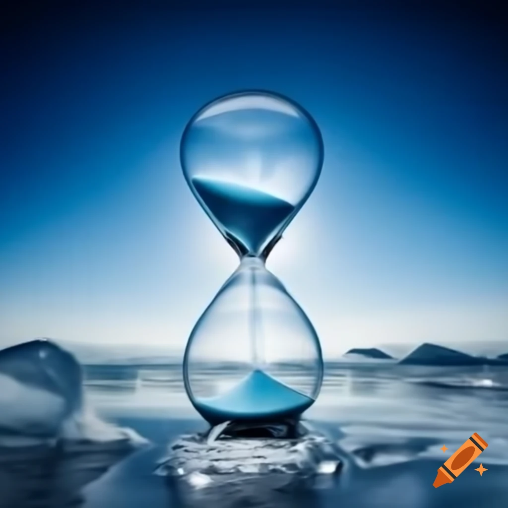 Hourglass with melting ice and blood red sand, captivating millions of viewers