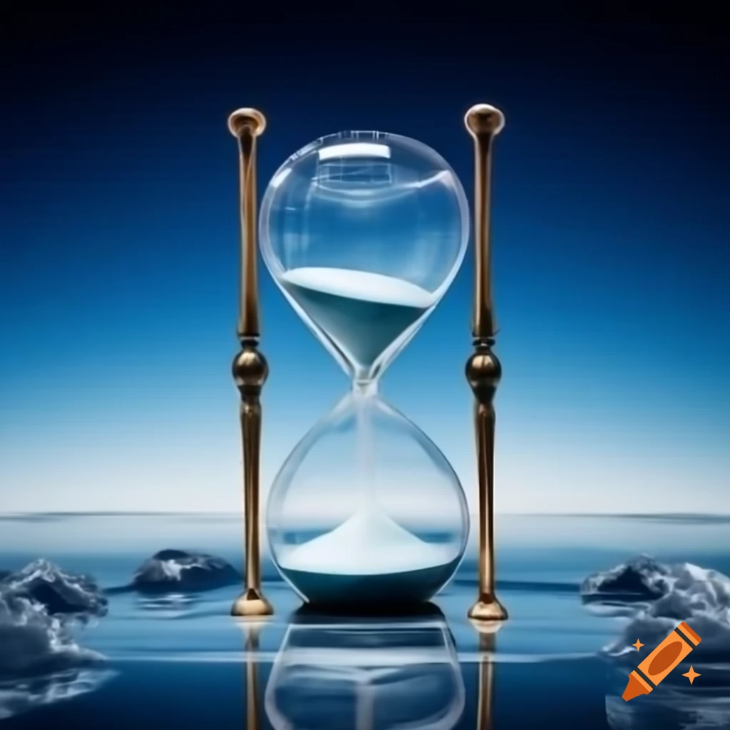 Hourglass with melting ice and red sand, Finland blue, attracting attention of many