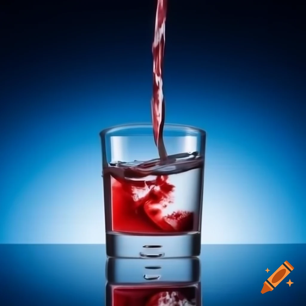 Shattered glass of water with blood red Finland and stormy blue background