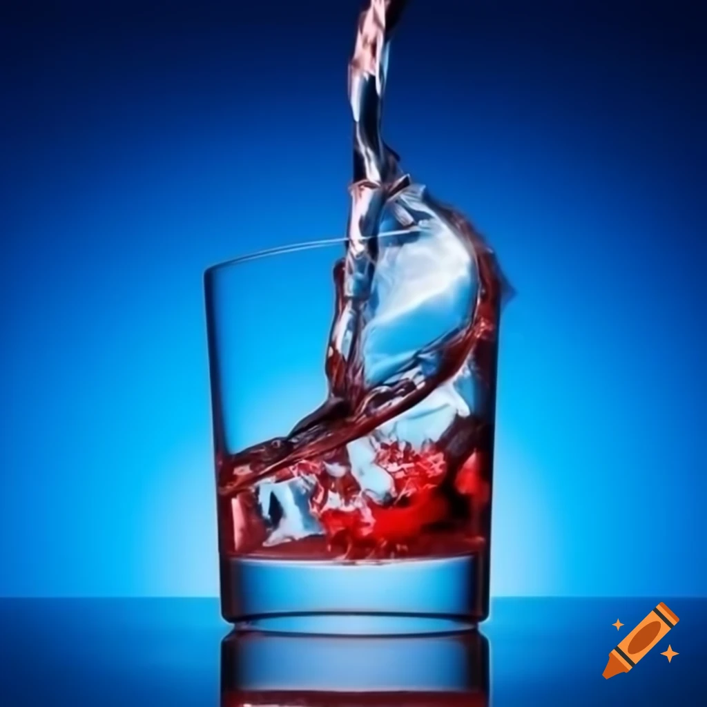 Shattered glass of water with blood red Finland and stormy blue background