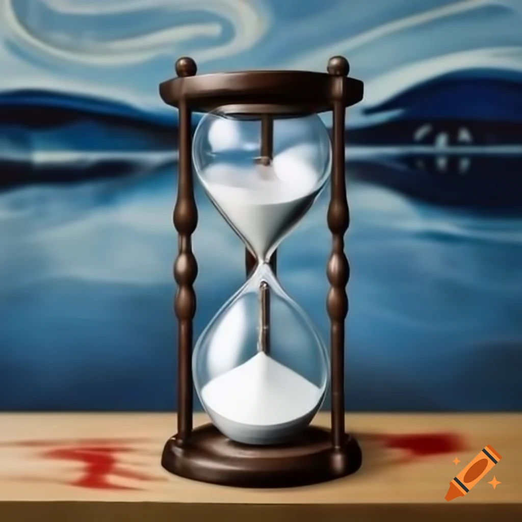 Broken hourglass symbolizing passage of time in Edvard Munch style with Finnish flag