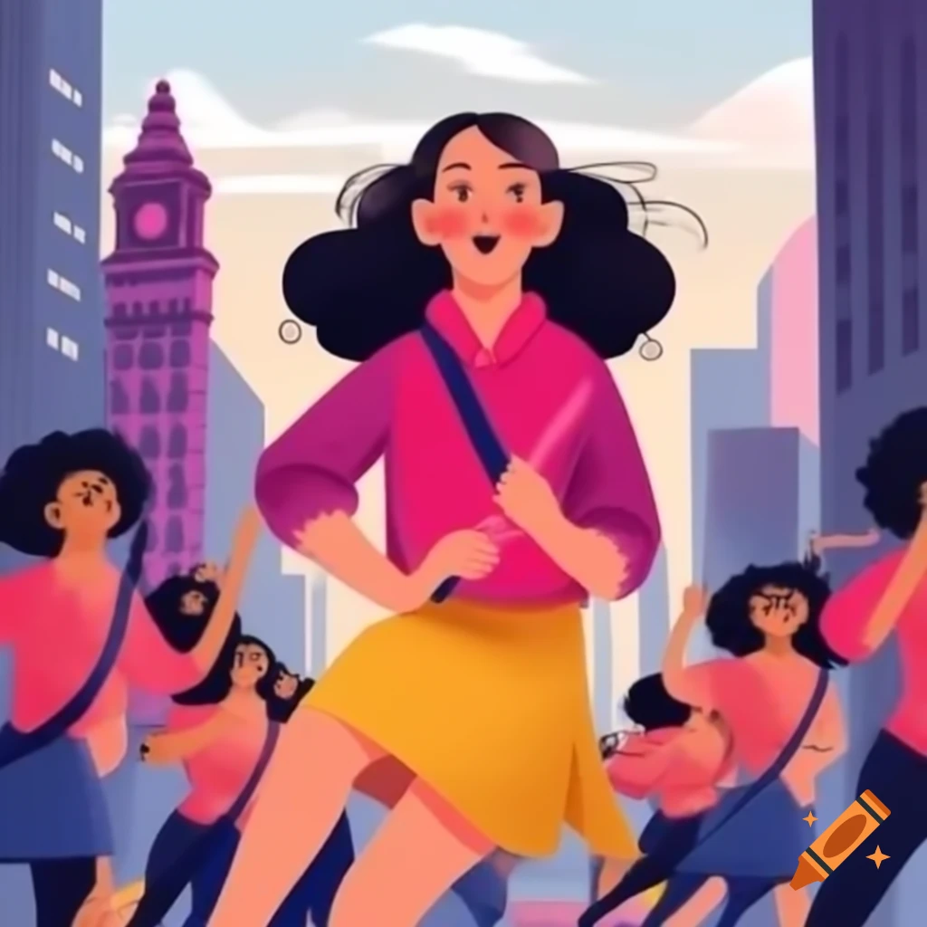 Feminist girl marching proudly in the city