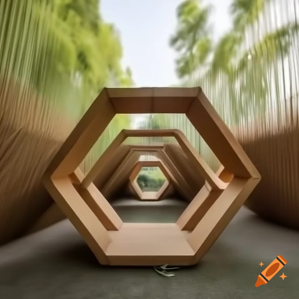 Pavilion inspired by honeybee hives with hexagonal structure made of bamboo