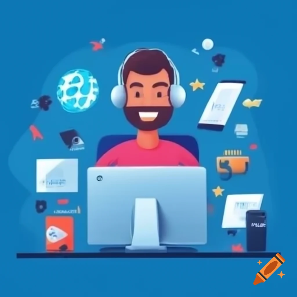 Happy person using fast computer for safe internet browsing