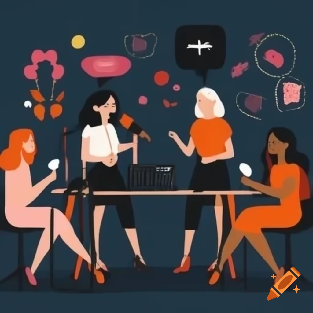 Arab women recording a podcast